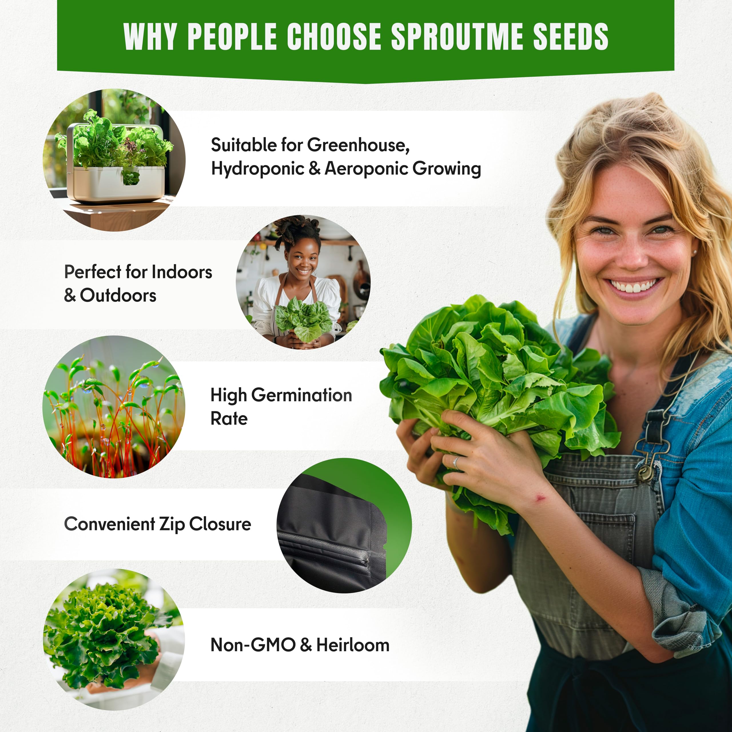 SPROUTME SEEDS seed packet showing heirloom non GMO seeds for reliable germination.