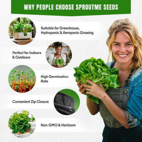 SPROUTME SEEDS seed packet showing heirloom non GMO seeds for reliable germination.