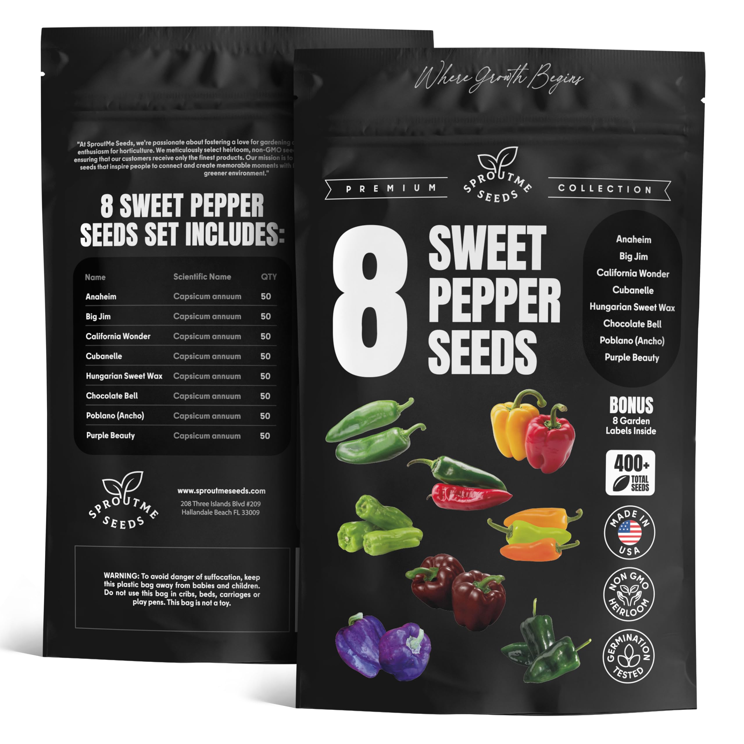 SproutMe Seeds seed packet closeup, USA-packaged seeds with silica for freshness.