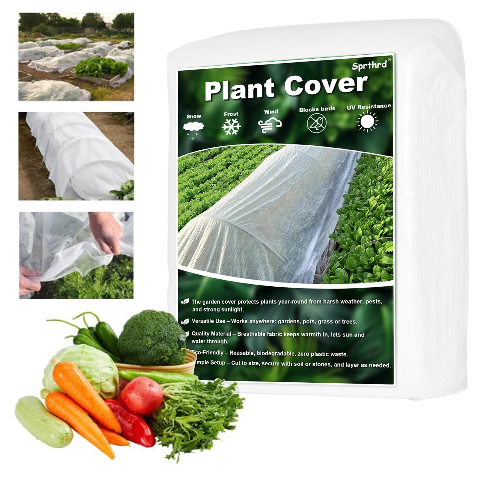 Sprthrd winter row cover 10x50ft unfolded, providing frost protection while allowing sunlight.