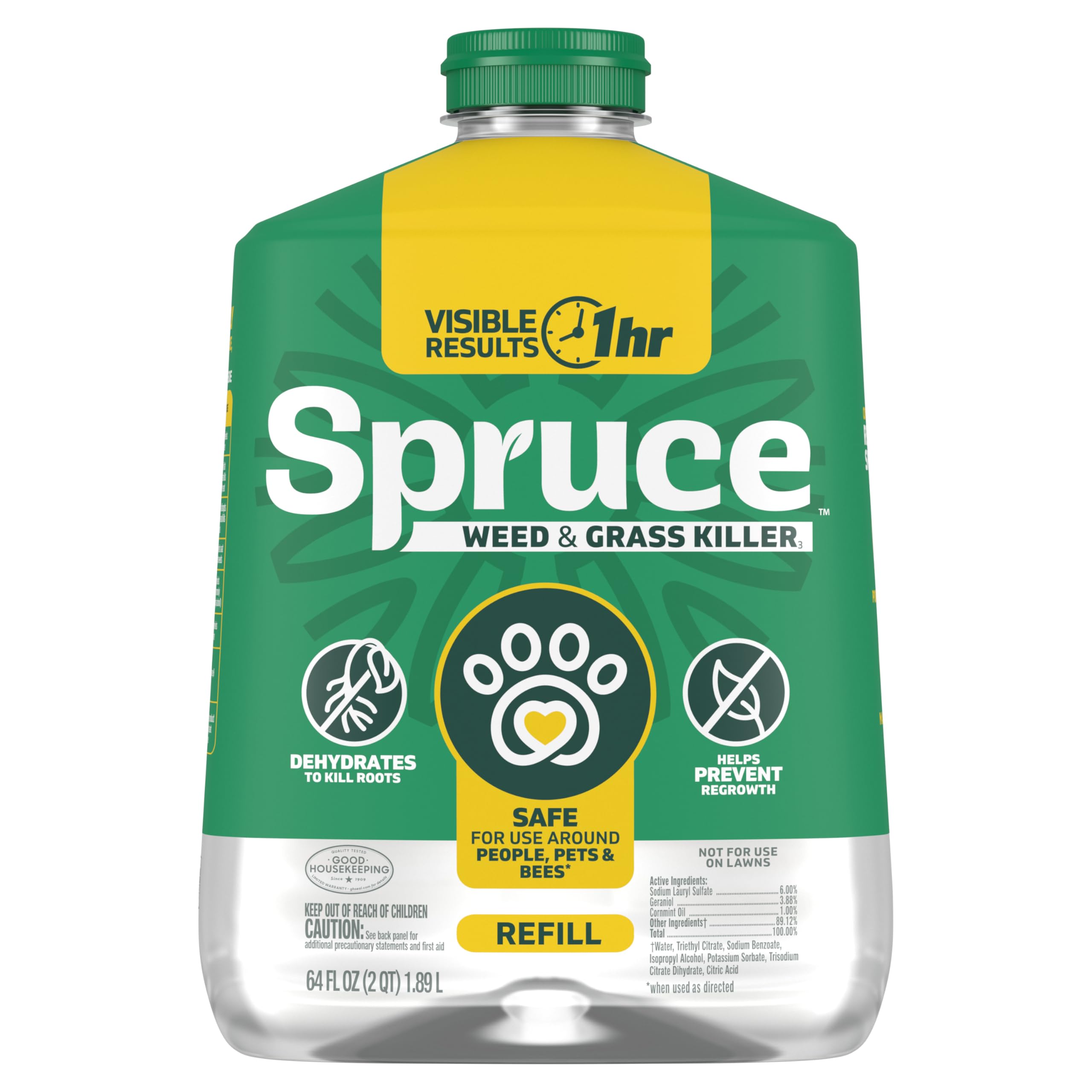 Spruce Weed Killer Refill label shows no-pour design for easy refilling.