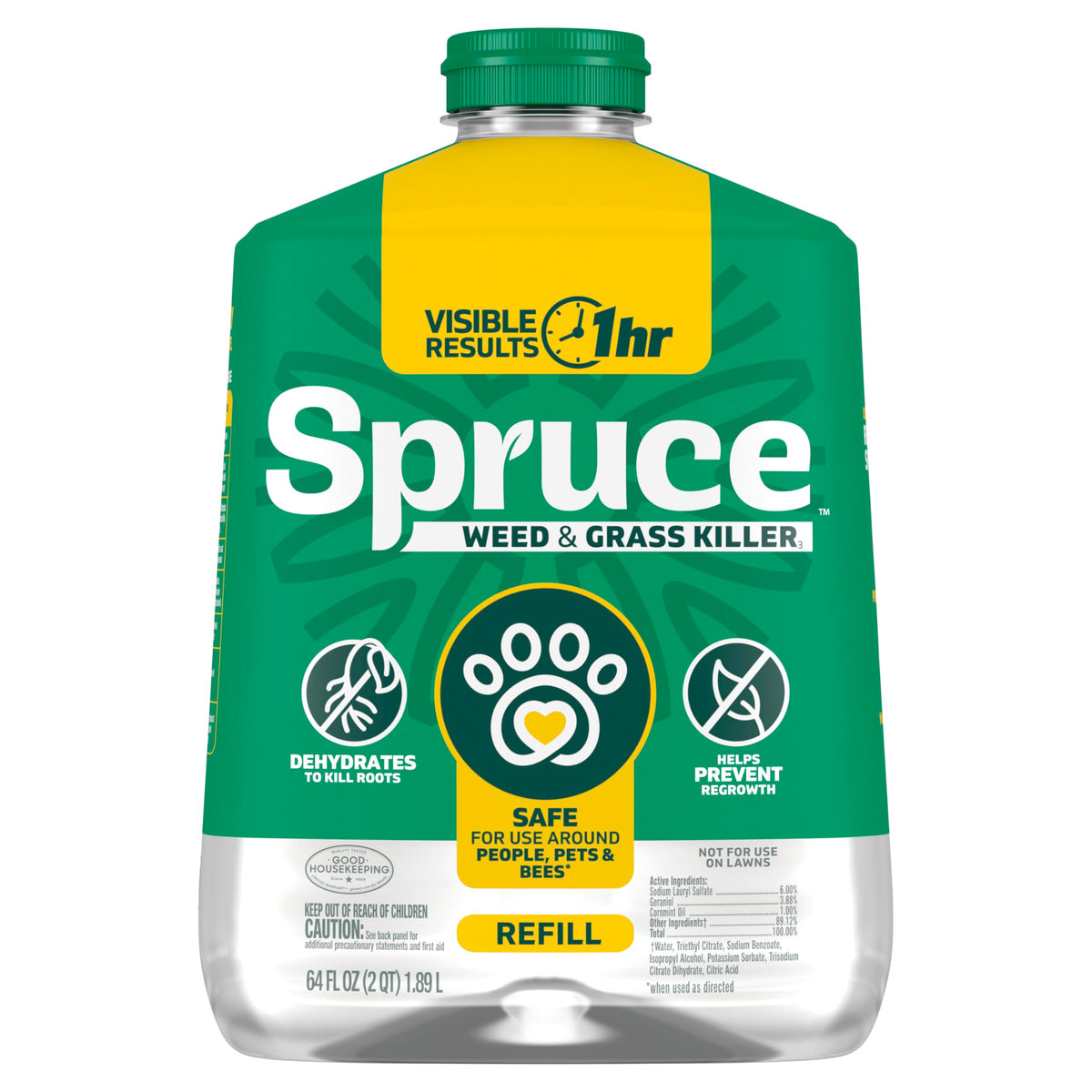 Spruce Weed Killer Refill label shows no-pour design for easy refilling.