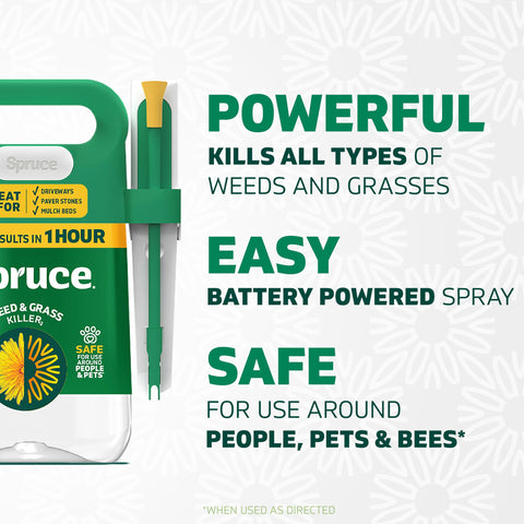 Spruce Weed Killer Spray label close-up showing easy, no-mix formula