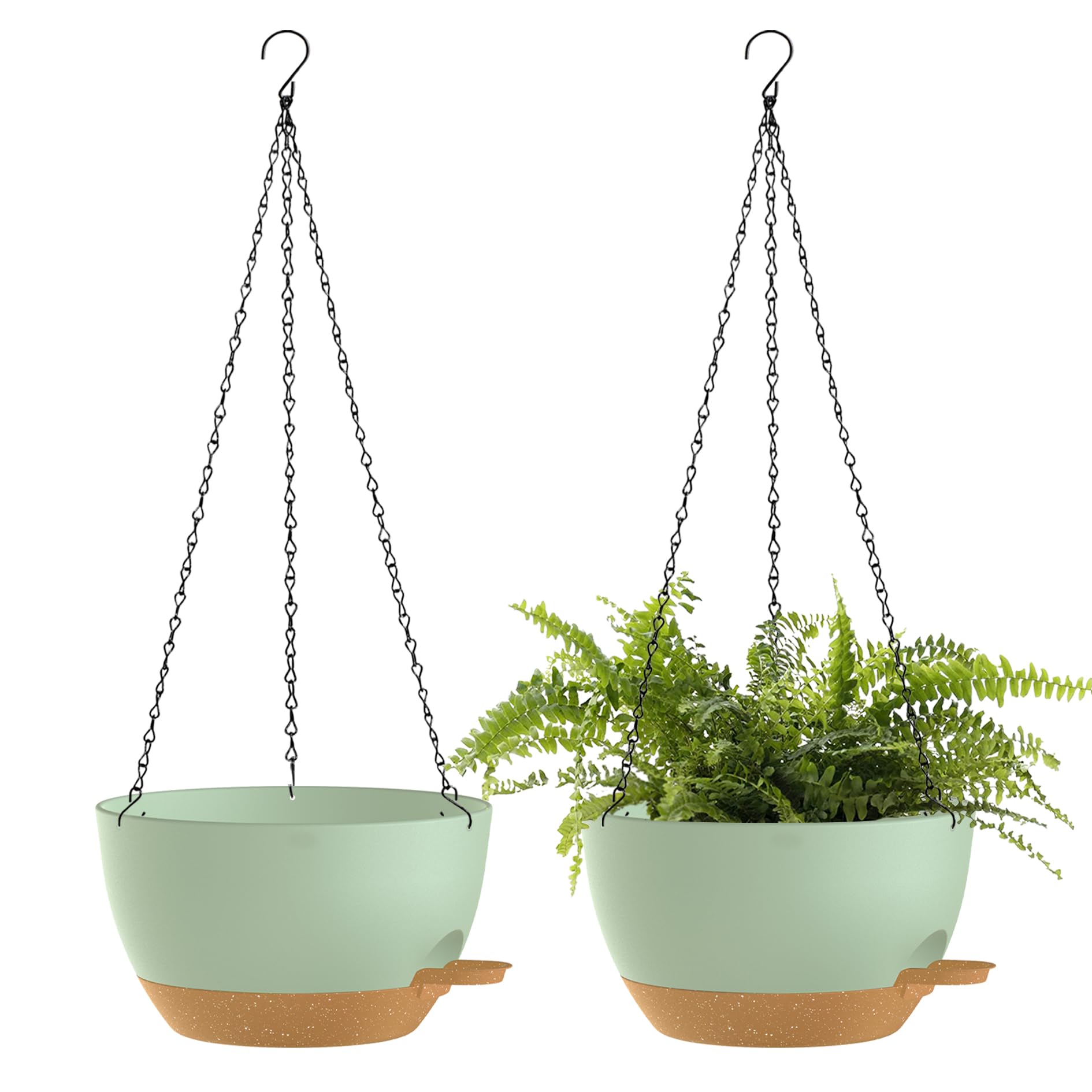 SQKH 12-inch hanging basket with chains, ideal for stylish balcony plants.
