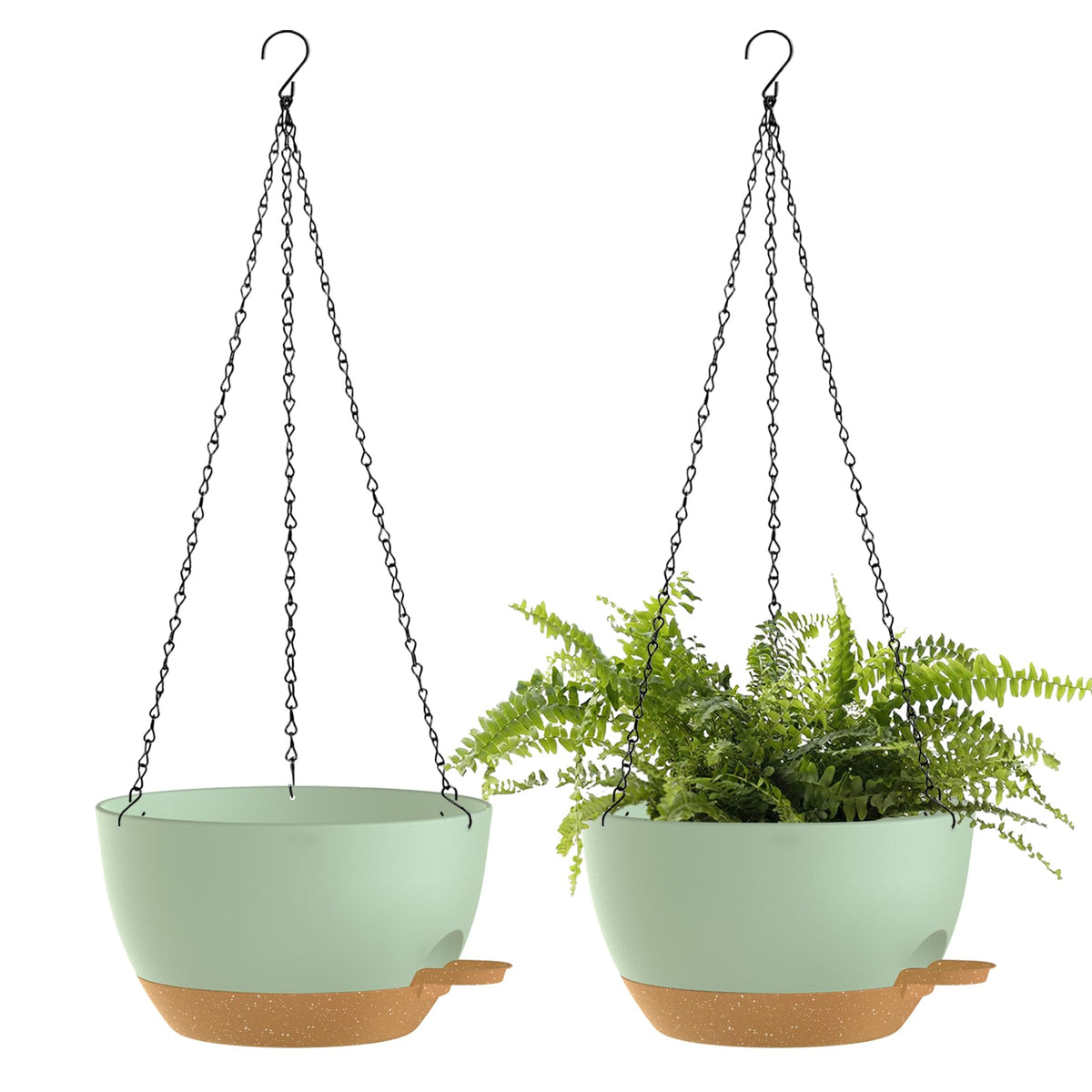 SQKH 12-inch hanging basket with chains, ideal for stylish balcony plants.