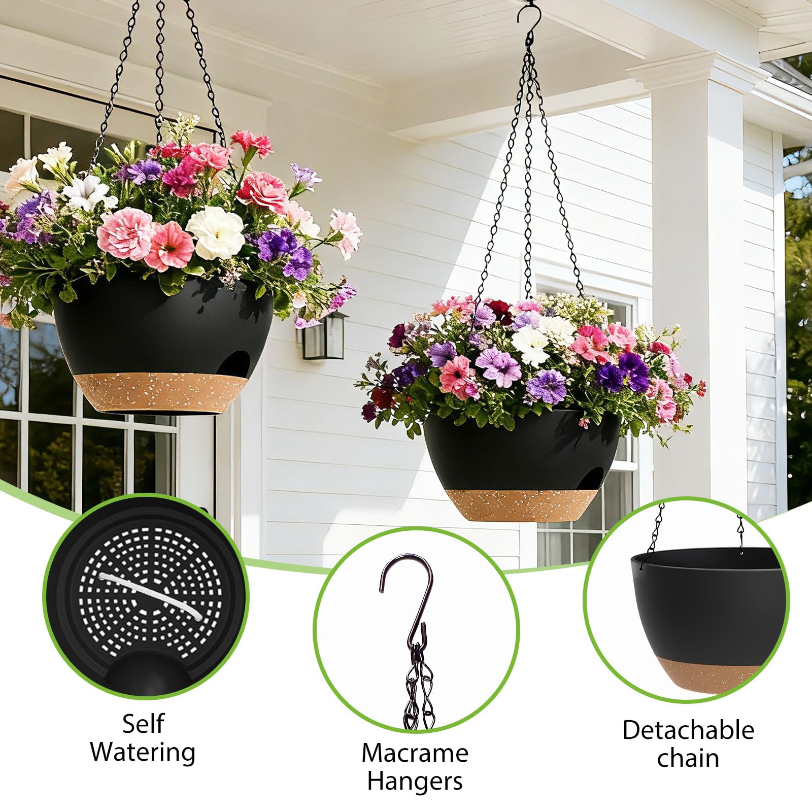 Adjustable 24-inch chain for flexible indoor or balcony placement of SQKH planters.