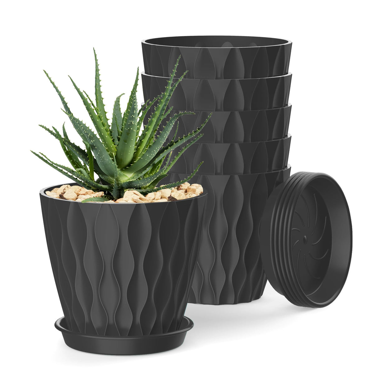 SQKH 4-inch pot pack with drainage holes and attached tray for mess-free watering