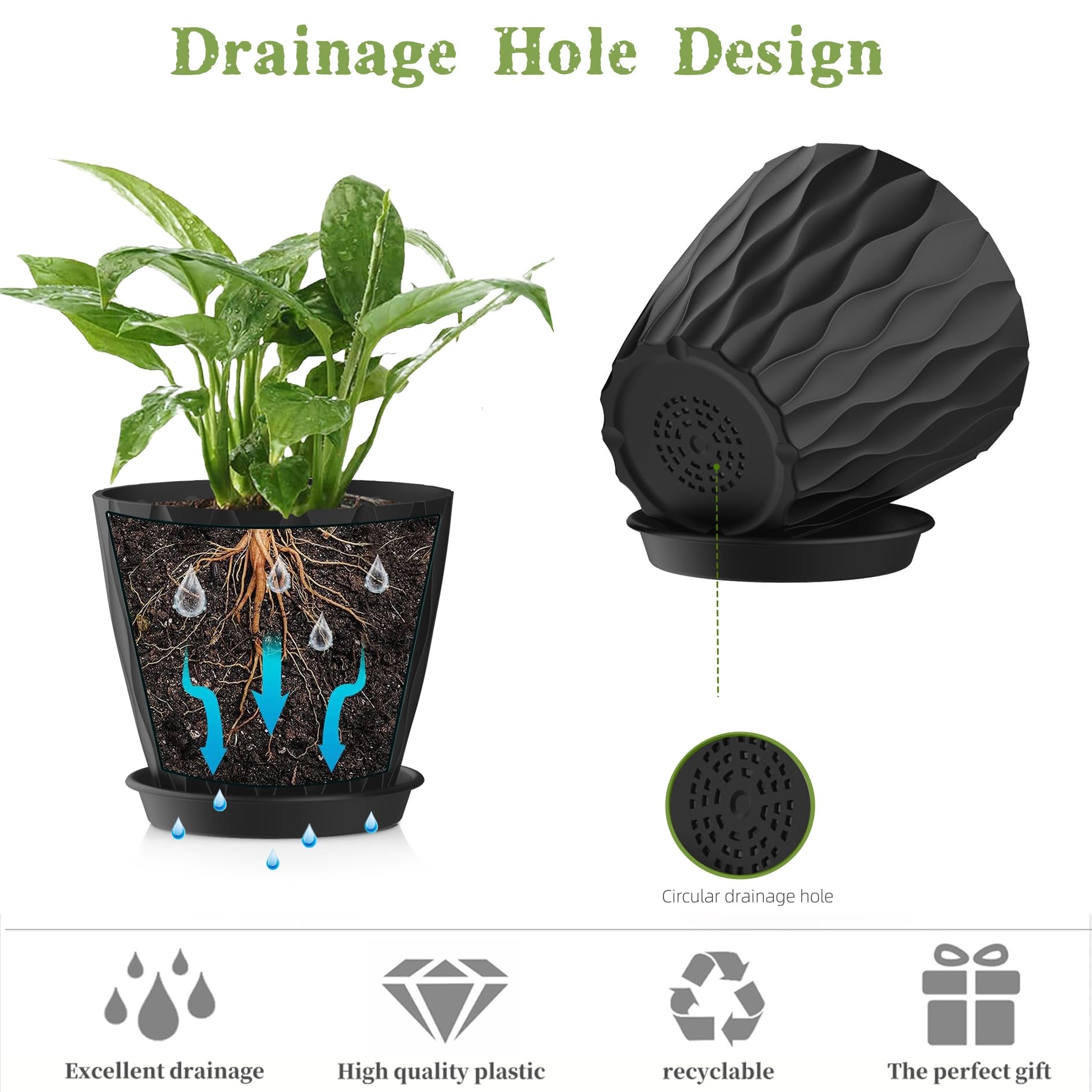 SQKH 5-inch planter pots with modern striped design brightening windowsills.