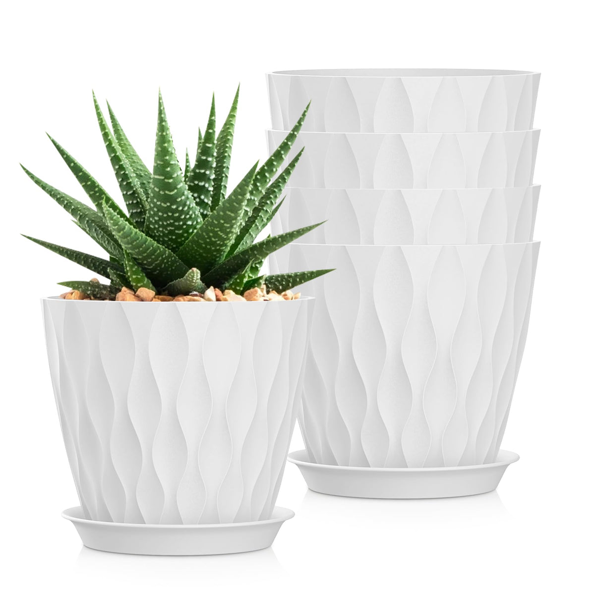 SQKH 7 Inch plant pots front view with sturdy white finish for indoor decor.