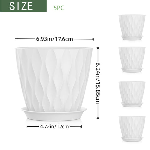 SQKH 7 Inch plant pots side view highlights thick, durable polypropylene construction.