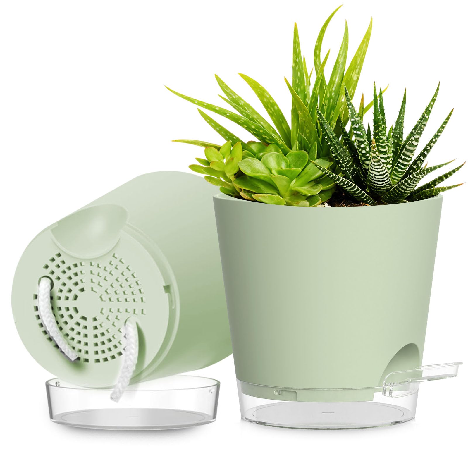 SQKH 8-inch self-watering pot in green for easy root care