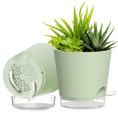 SQKH 8-inch self-watering pot in green for easy root care