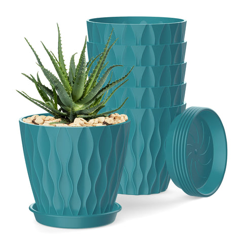 SQKH blue-green stripes 4 inch pot for stylish indoor plants.