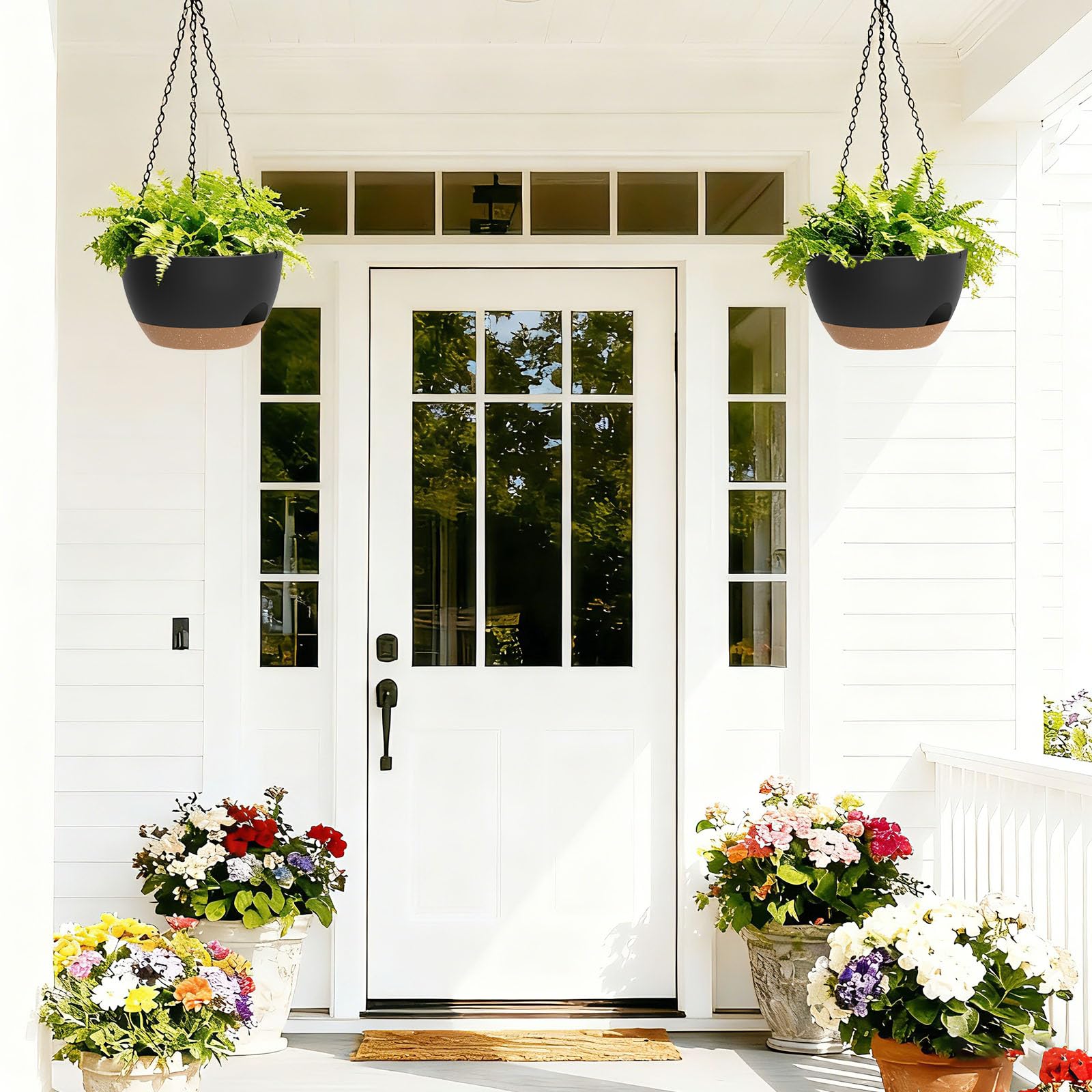 Four-pack SQKH hanging planters ready for cohesive garden displays.