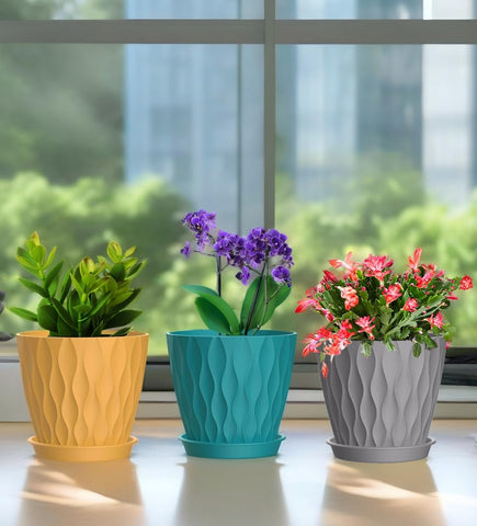 SQKH indoor pot with tray catches excess water for easy cleaning.