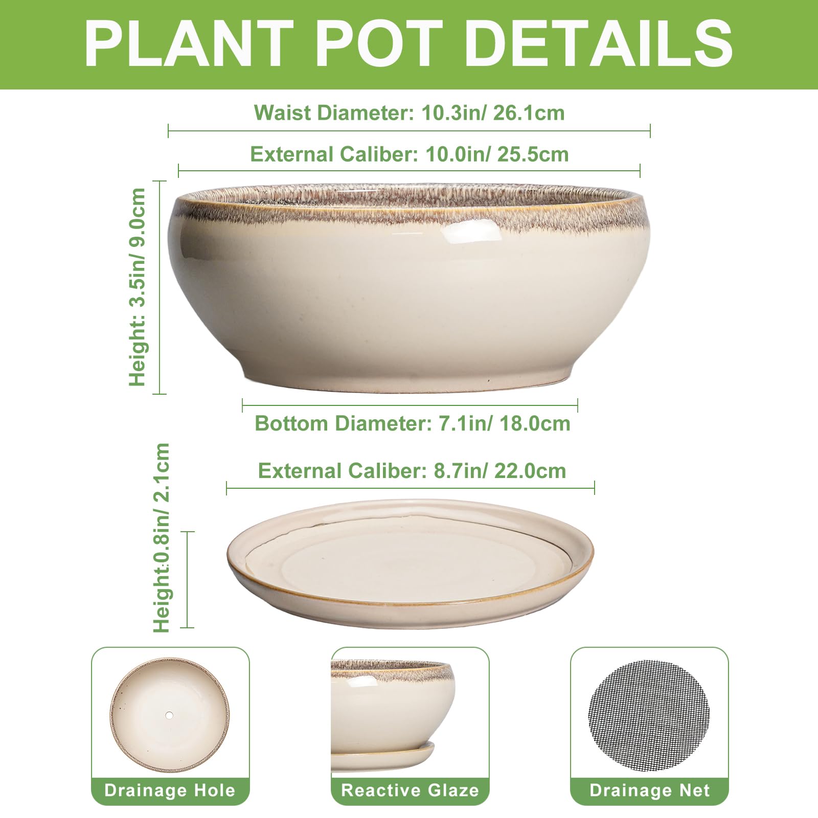 SQOWL beige glazed bonsai pot showcases an elegant round shape for indoor decoration.