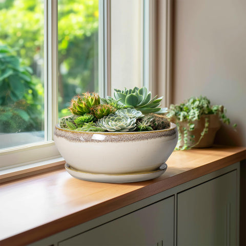 SQOWL bonsai pot with removable saucer for simple setup.