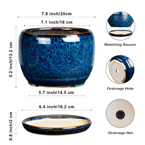 SQOWL 8-inch planter with saucer and drainage hole for tidy moisture control