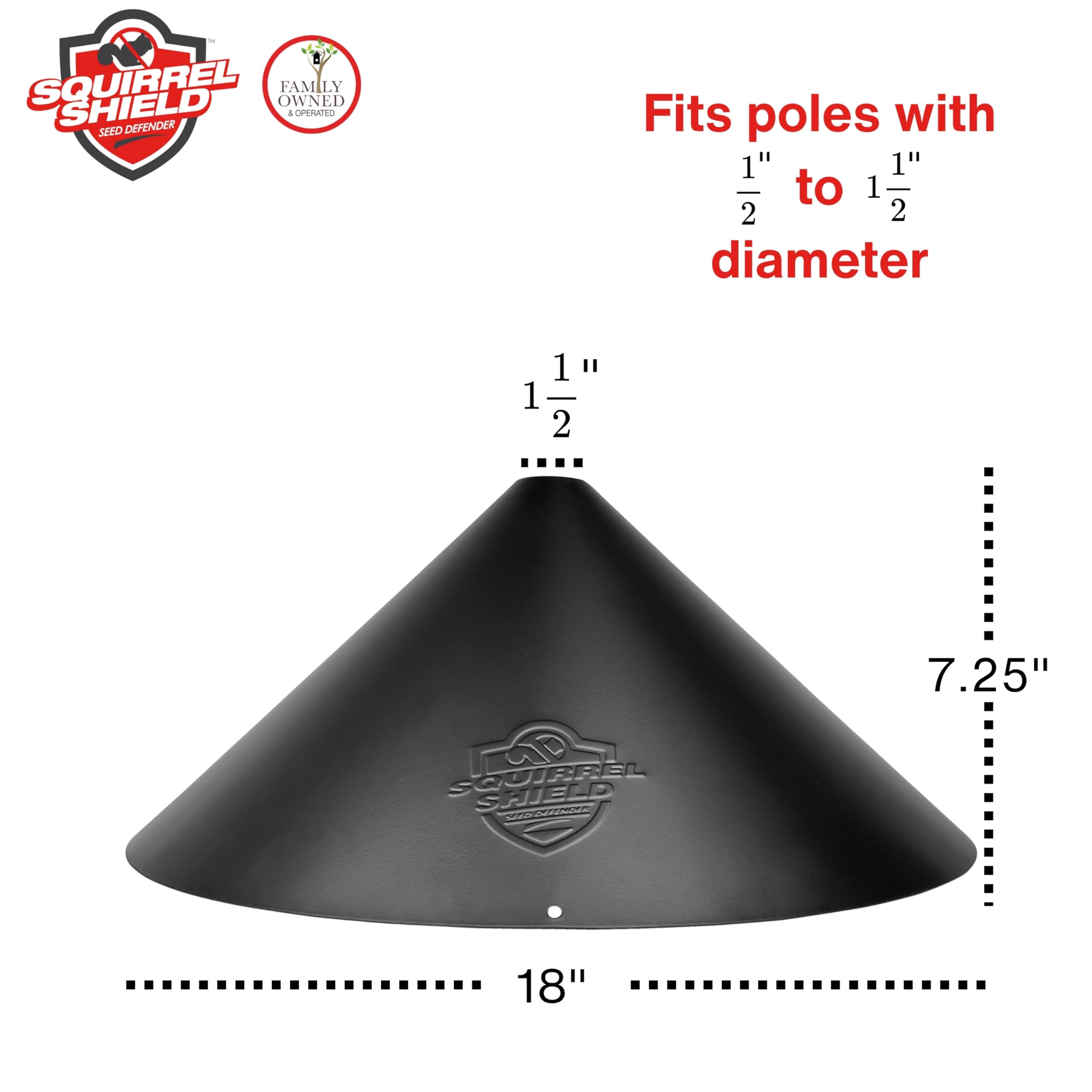 Squirrel Shield baffle on feeder pole blocks squirrels while allowing birds to feed