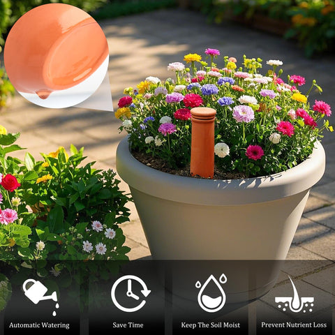 Srapwati automatic slow-release watering for indoor and outdoor plants visible in use.
