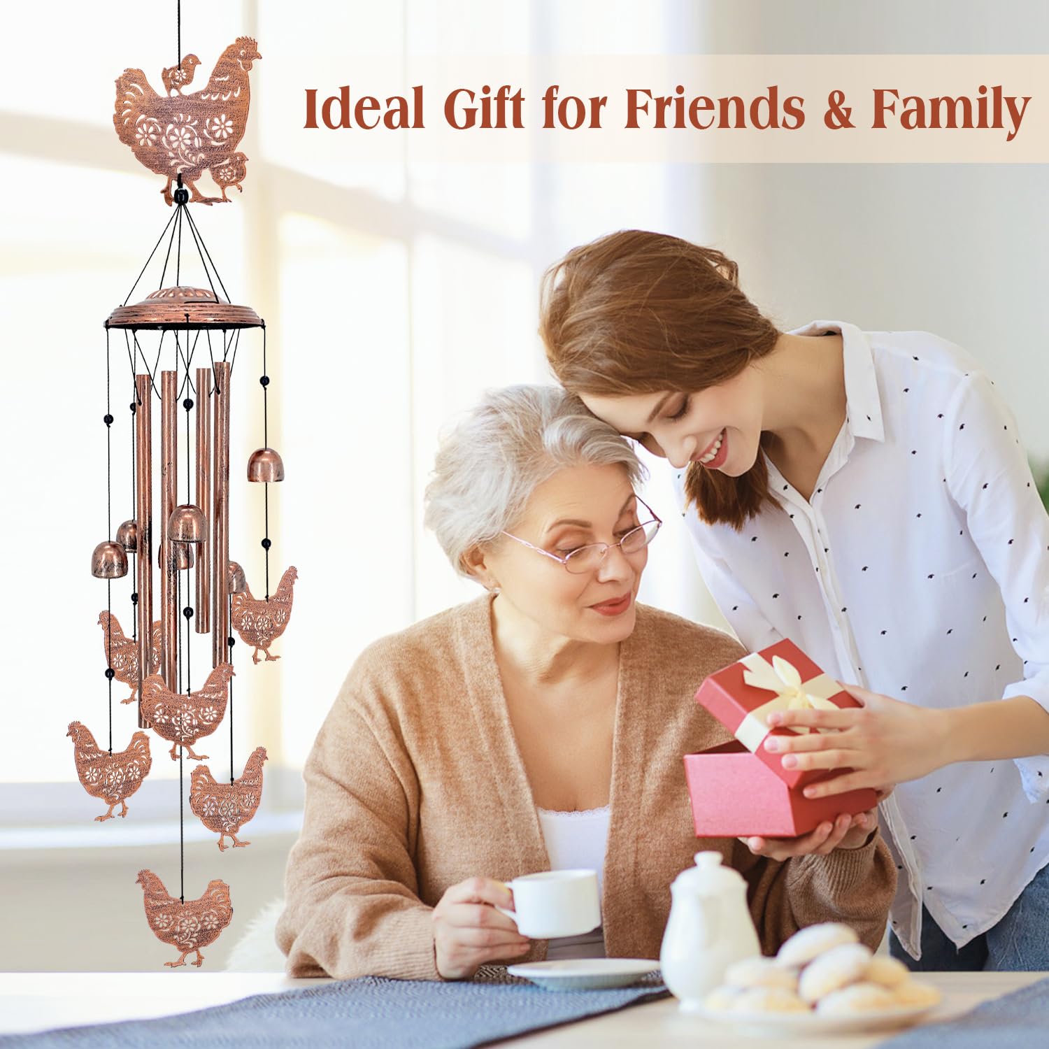 SRDJXY bronze finish chicken wind chime adds vintage charm.