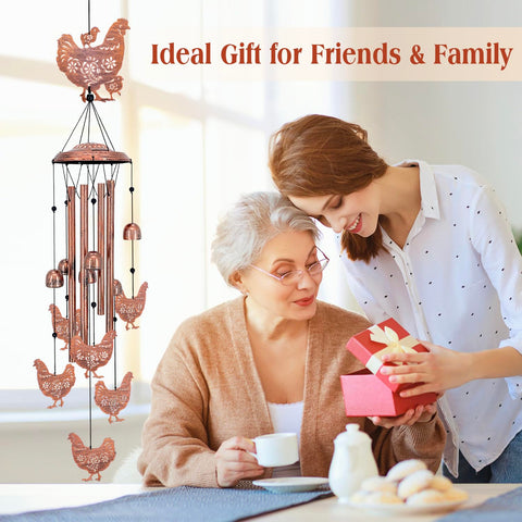 SRDJXY bronze finish chicken wind chime adds vintage charm.