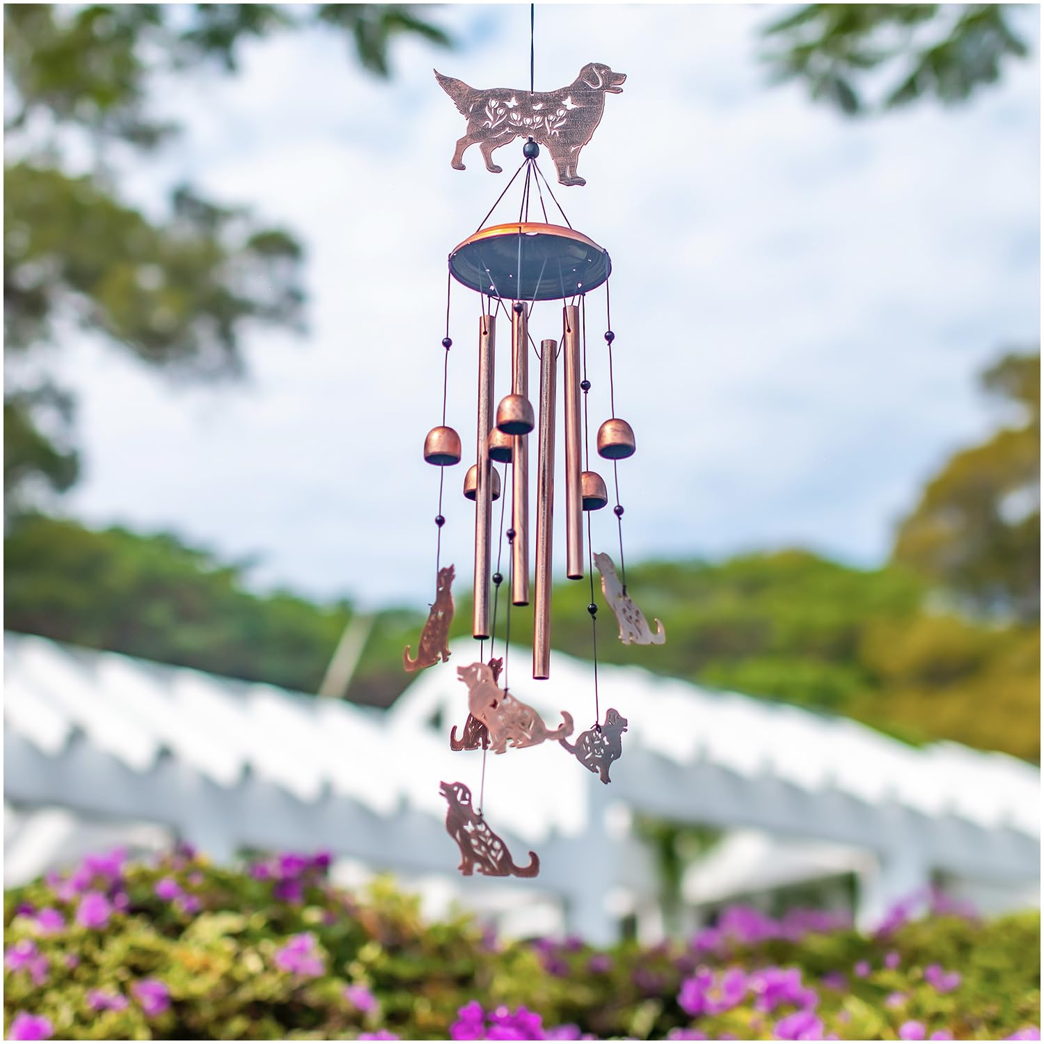 SRDJXY Six-dog wind chime adds playful charm to porches and gardens.