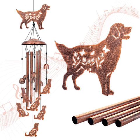 SRDJXY Golden Retriever wind chime with large dog figure for outdoor ambiance and calming tones.