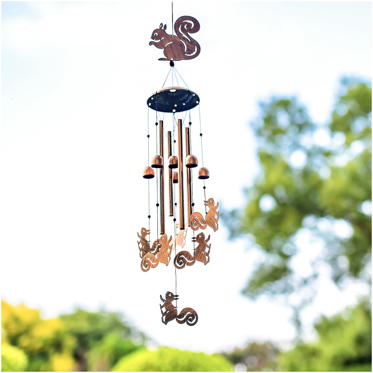 SRDJXY Squirrel Wind Chimes in outdoor garden setting for ambience