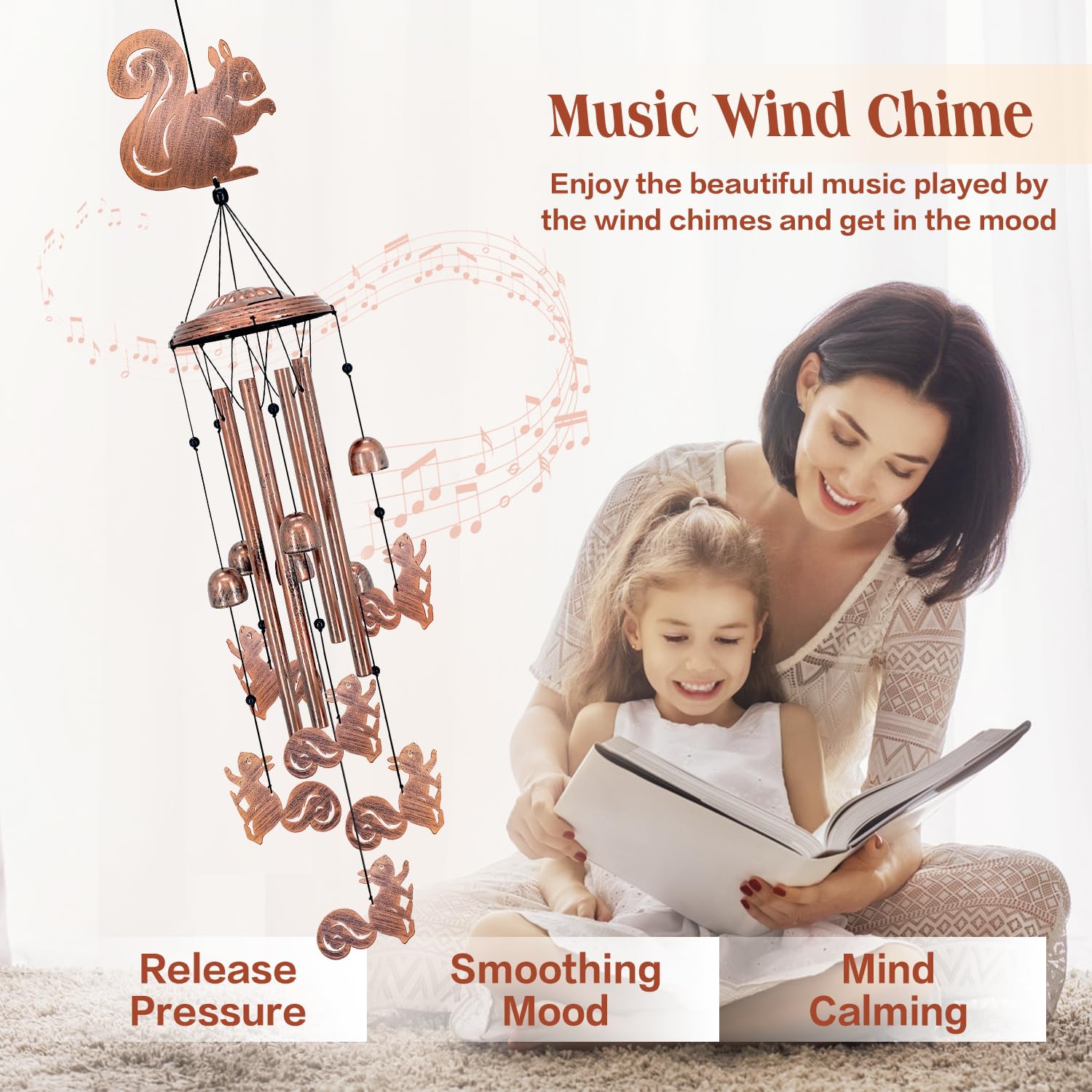 SRDJXY Squirrel Wind Chimes on patio or porch for soothing soundscape