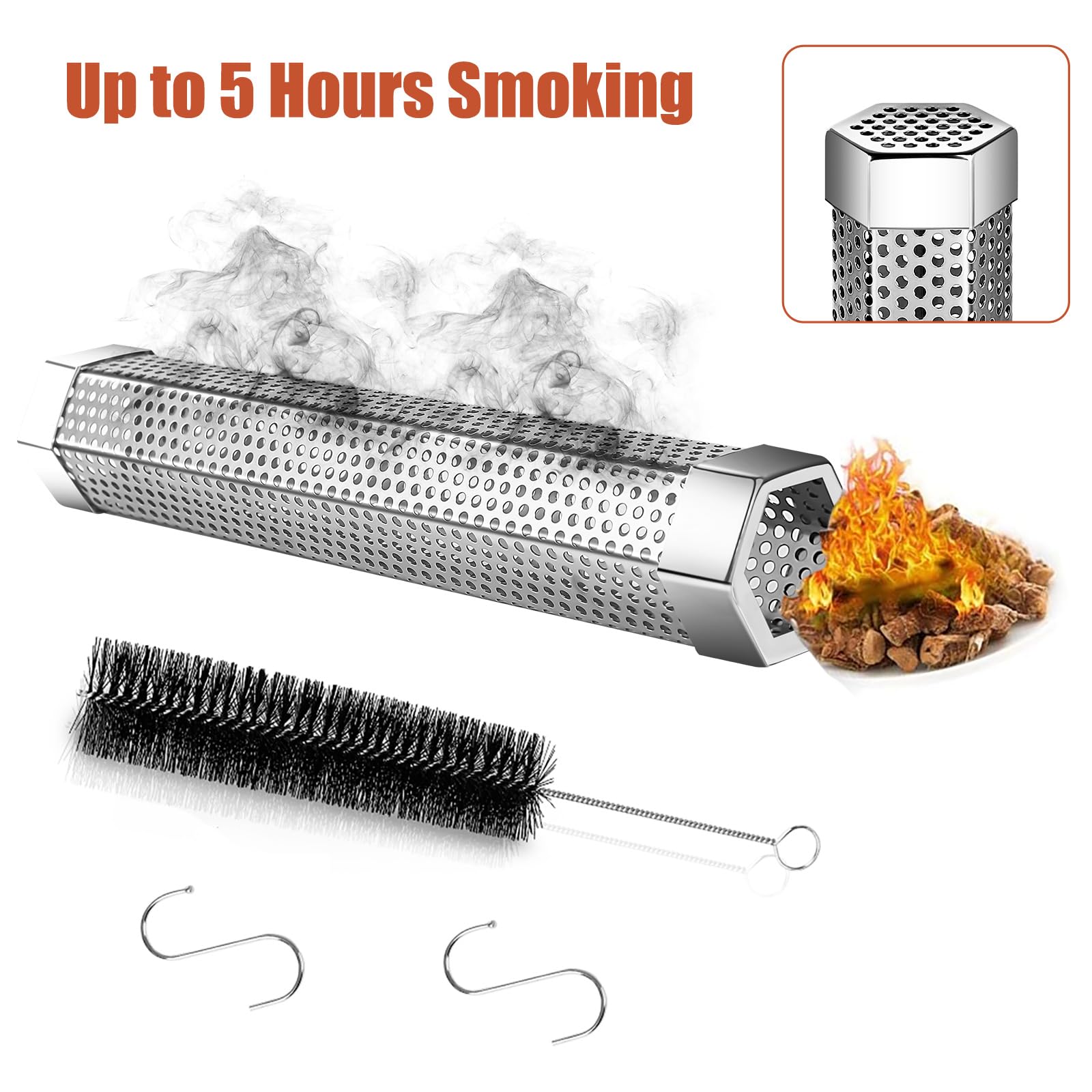 SROKIO hexagon smoker tube on a grill delivering steady smoke.