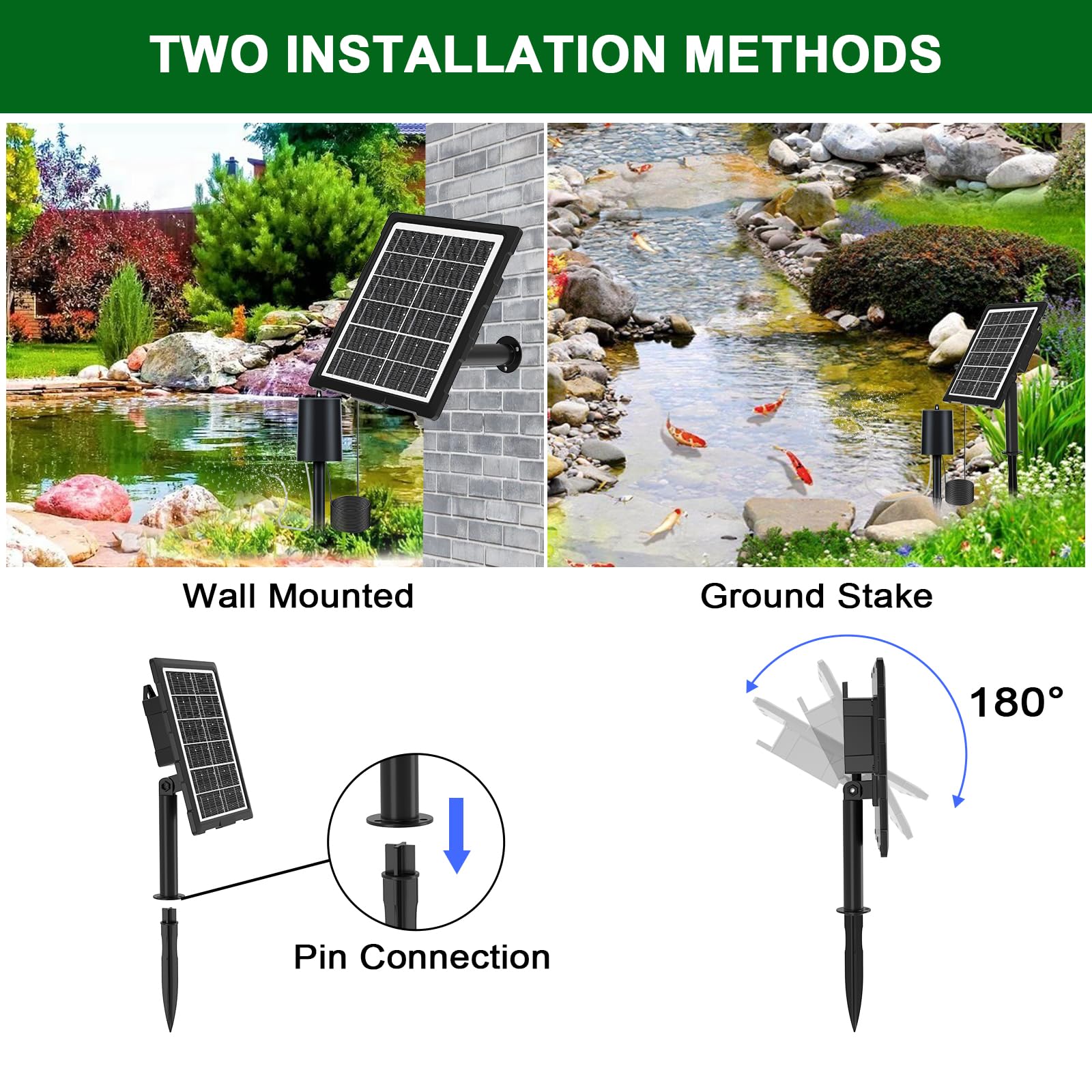 Srygery portable installation supports ground insertion or wall mounting.