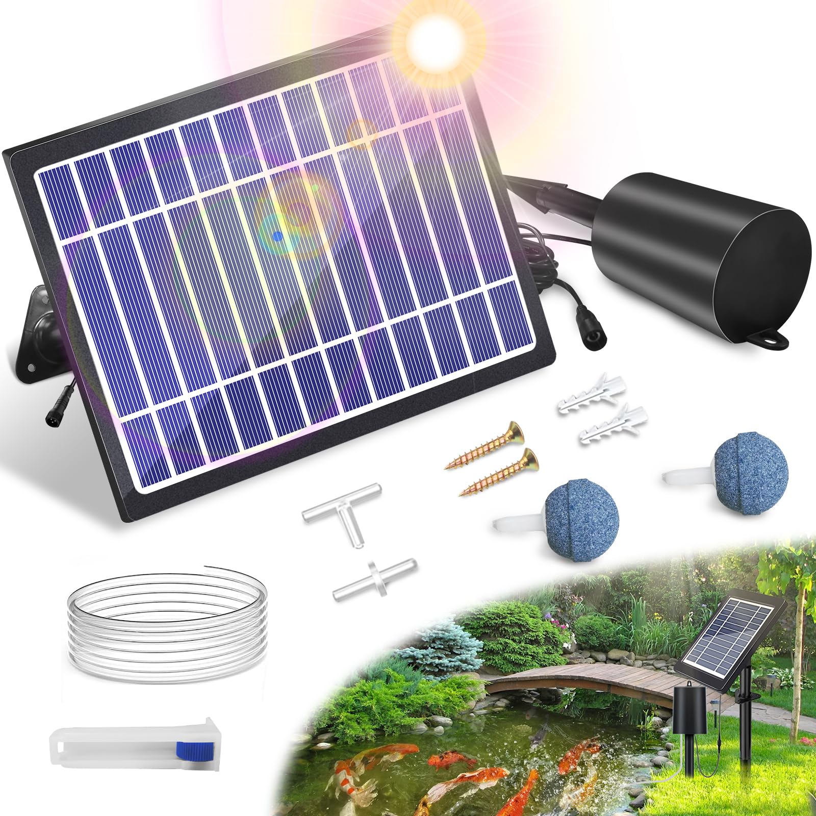 Srygery solar pond aerator unit enables wireless oxygenation for small ponds