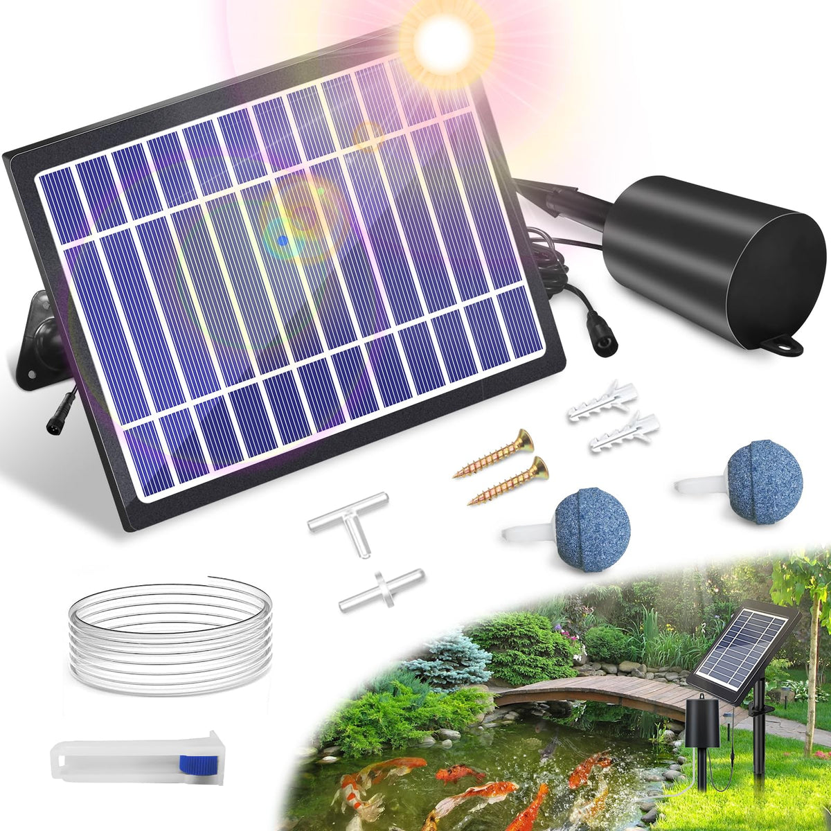 Srygery solar pond aerator unit enables wireless oxygenation for small ponds