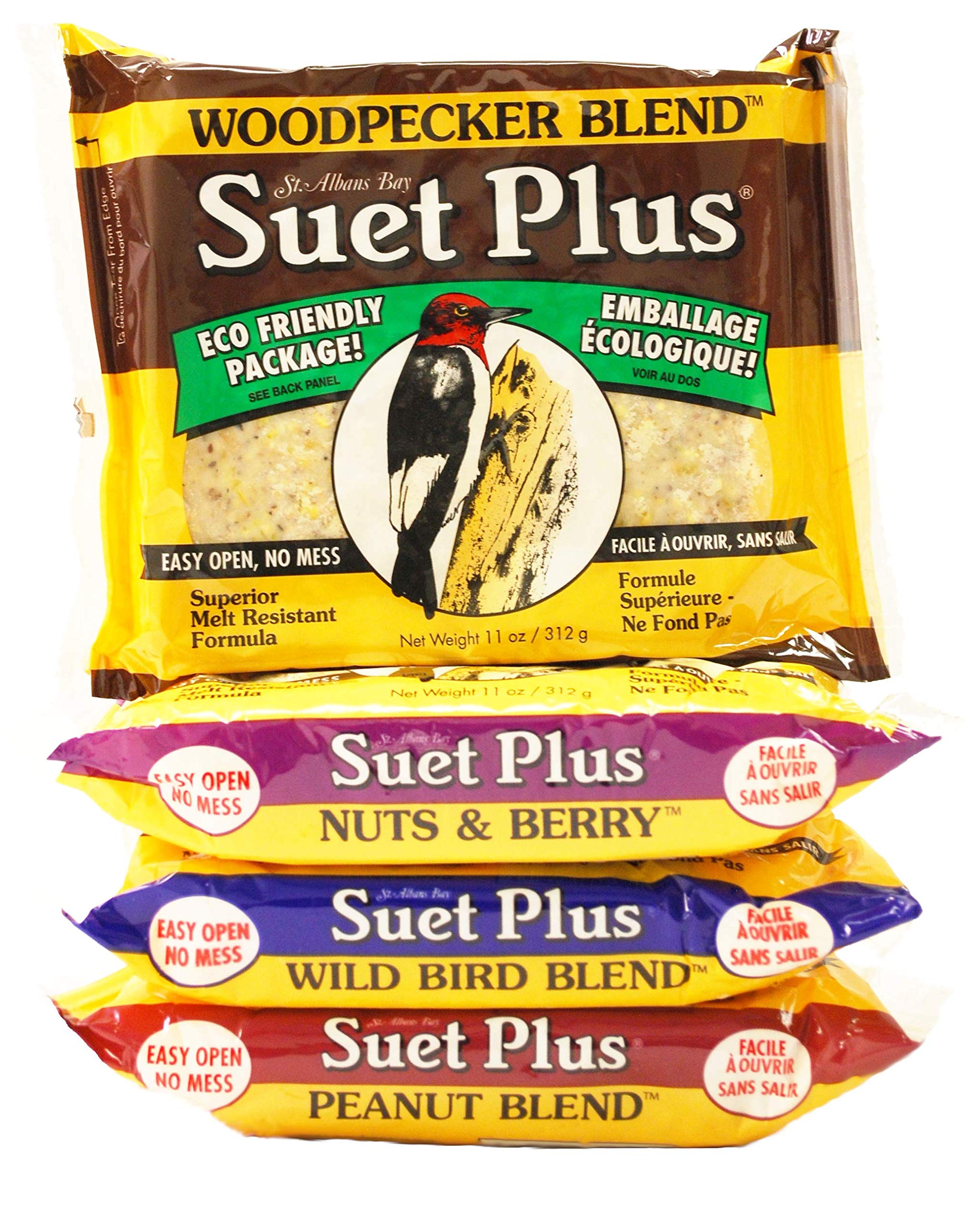 ST. ALBANS BAY SUET PLUS variety pack on feeder attracts multiple backyard birds