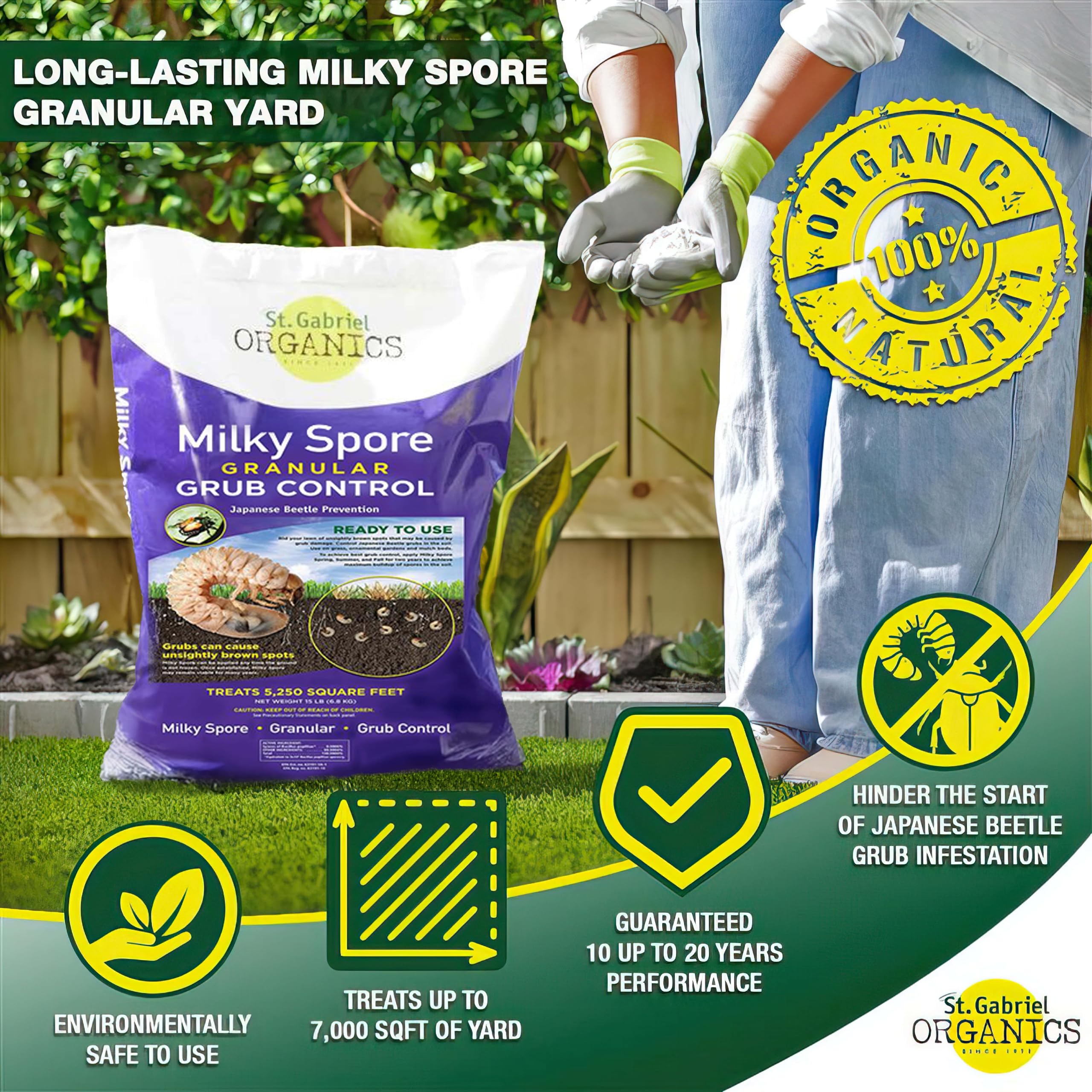 St. Gabriel Milky Spore used in a garden bed for soil-friendly grub control.