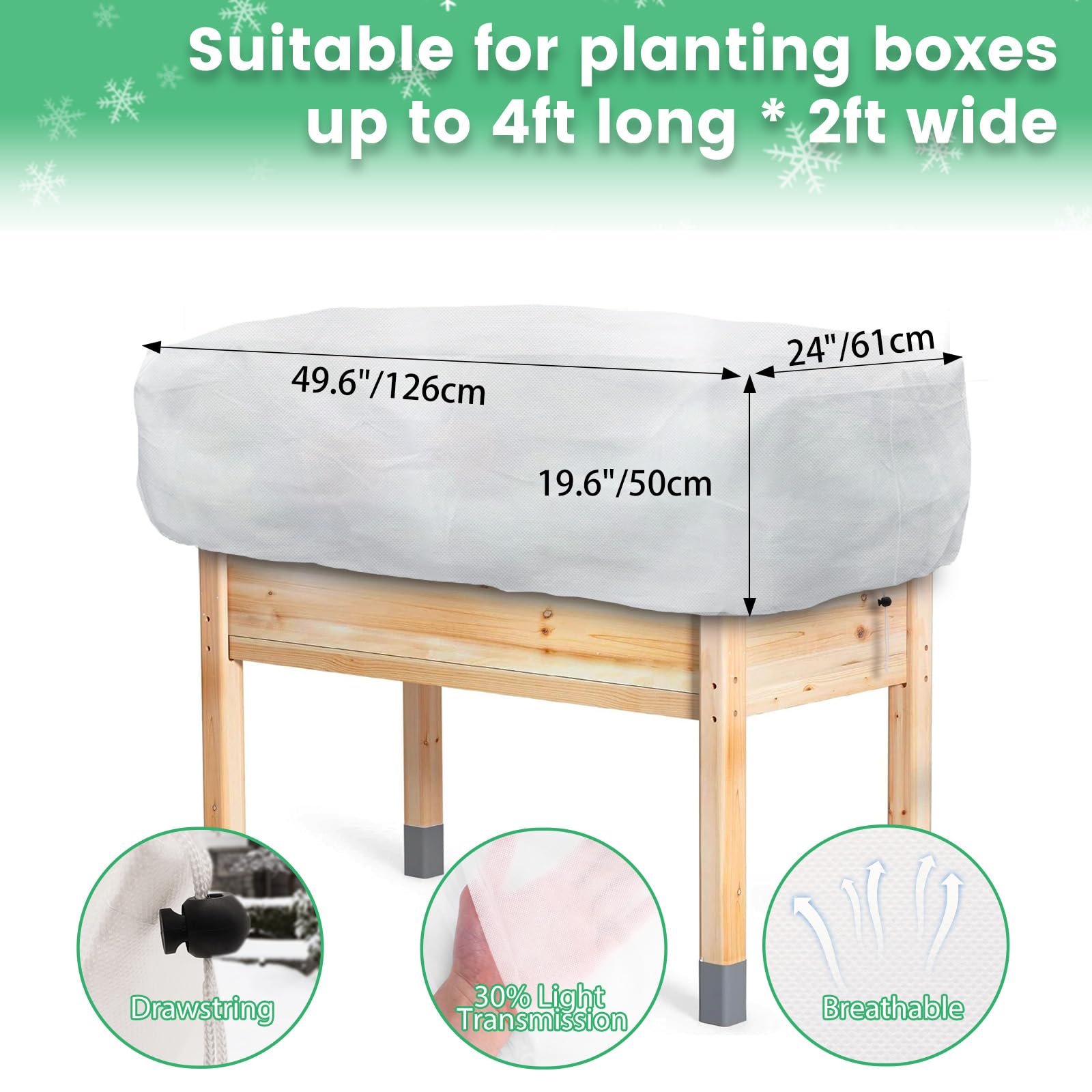 Stadeco rectangular garden bed cover with drawstring secures warmth around the bed.