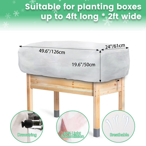 Stadeco rectangular garden bed cover with drawstring secures warmth around the bed.