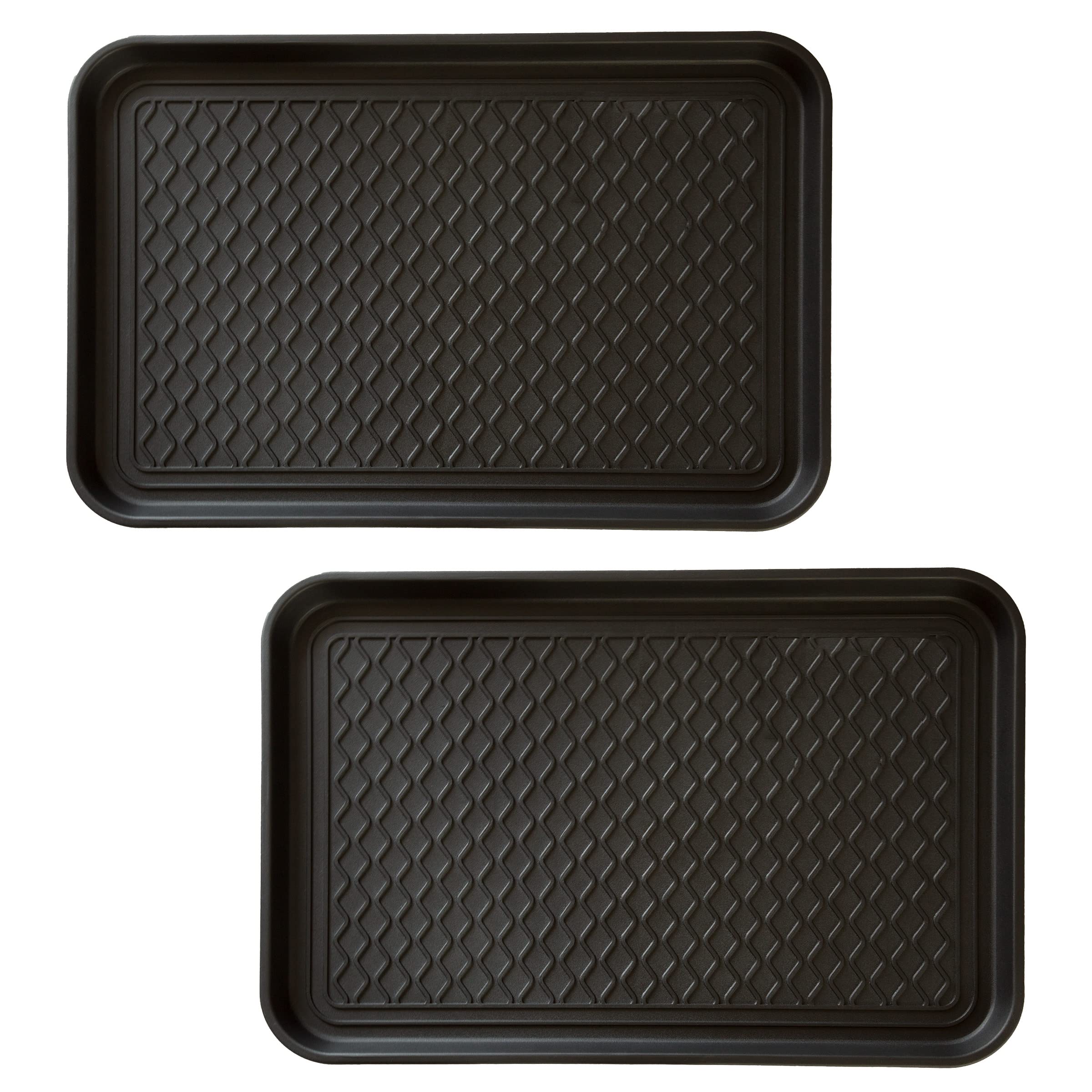 Stalwart all-weather boot tray with raised edge keeps entryways clean and dry.