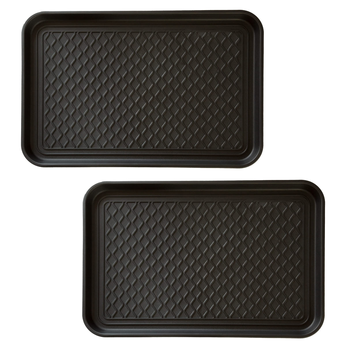 Stalwart all-weather boot tray with raised edge keeps entryways clean and dry.