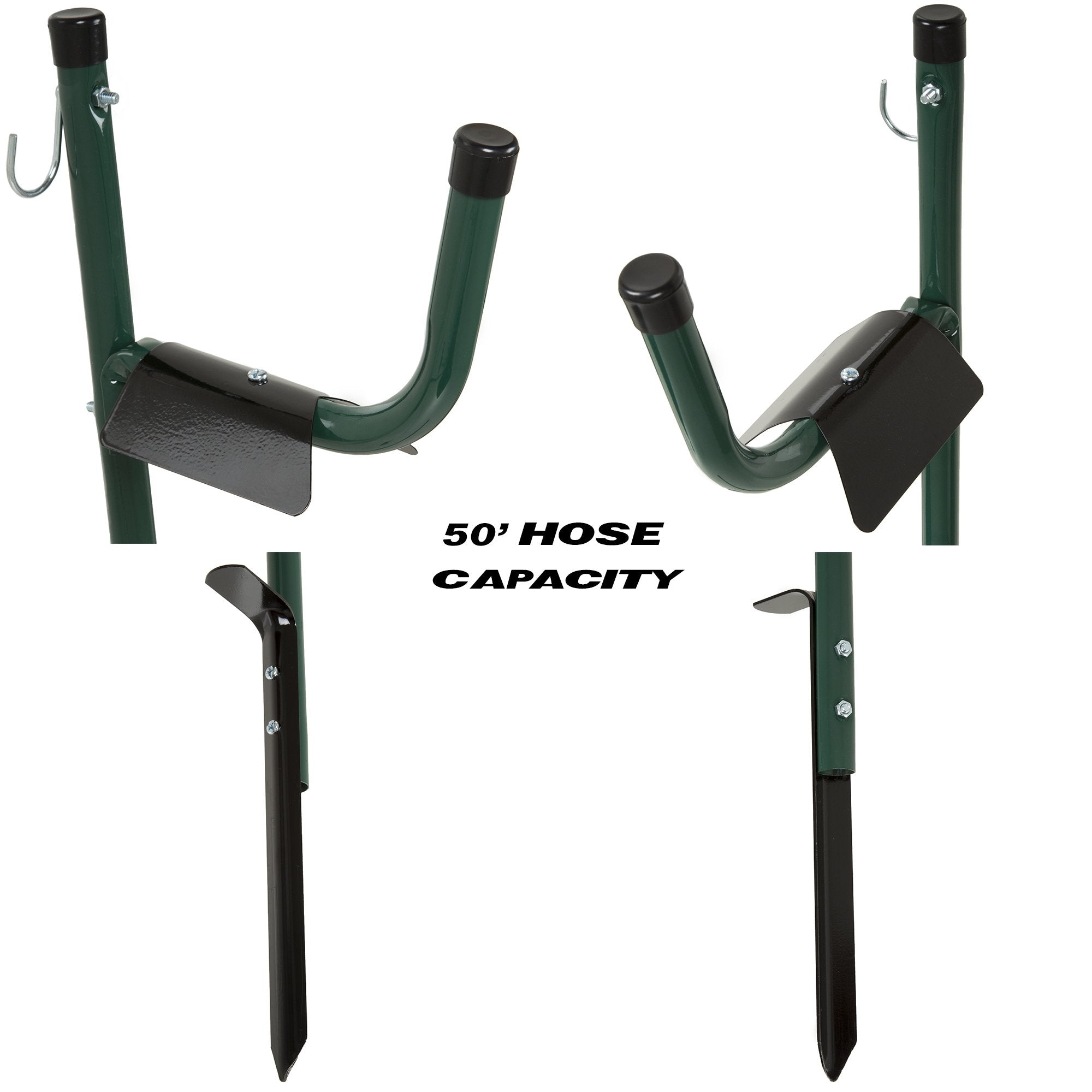 Stalwart hose holder top hook offers easy access to the hose end during watering