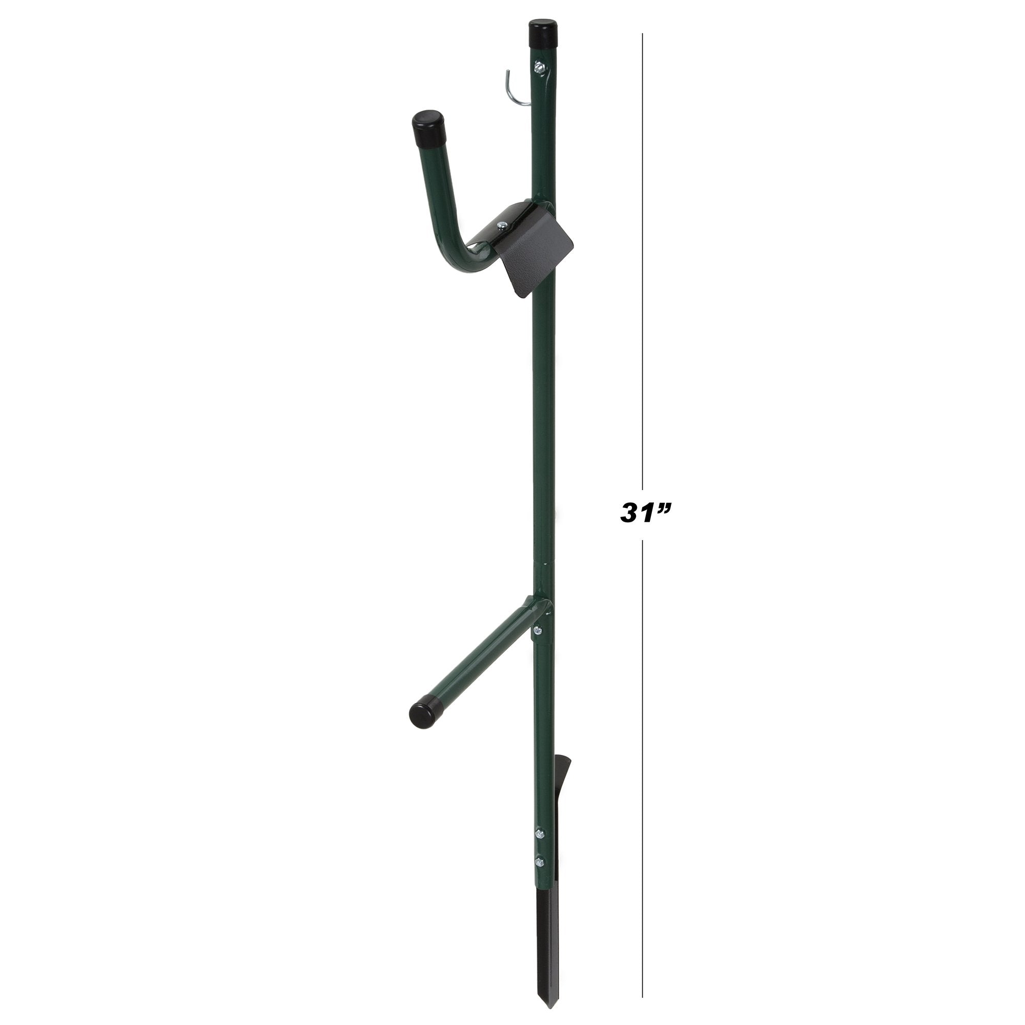 Stalwart water hose holder in green complements outdoor spaces and saves ground space