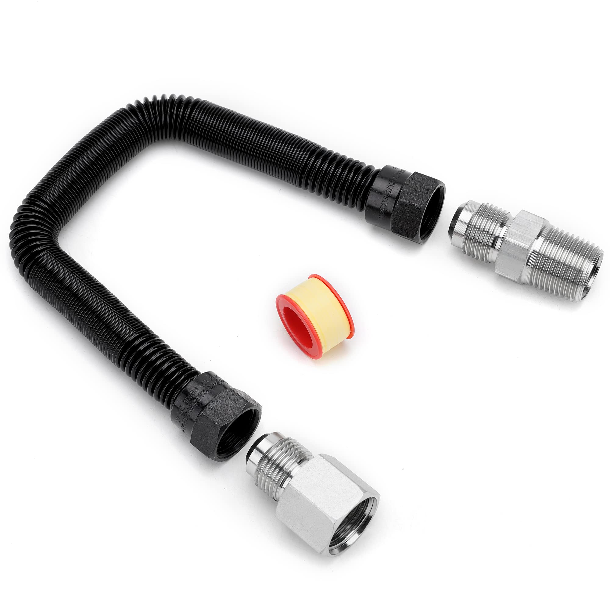 Stanbroil 12in flexible gas line half-inch OD shows durable stainless steel with corrosion resistance.