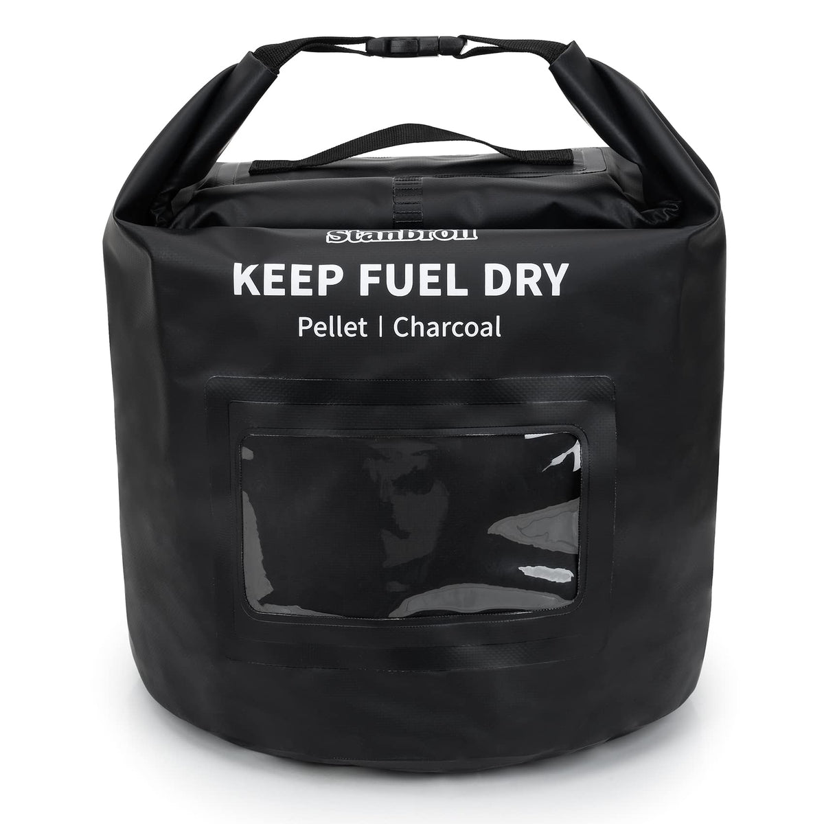 Stanbroil 20lbs pellet storage bag demonstrates durable outdoor storage for pellets.