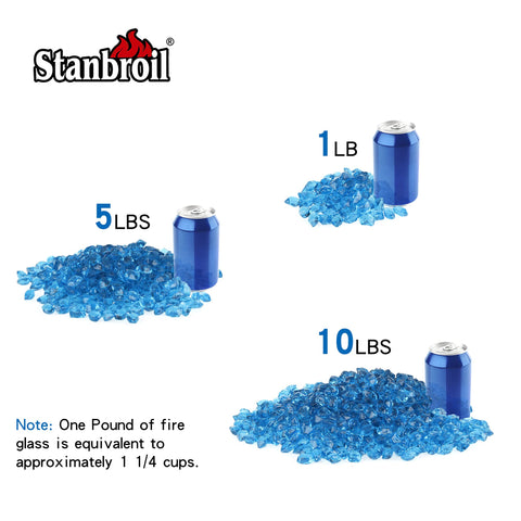 Stanbroil Aqua Blue fire glass stacked in outdoor landscape for stylish, eco-friendly yard lighting.