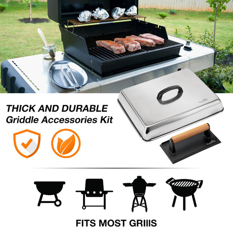 Stanbroil burgers on a hot griddle under the dome