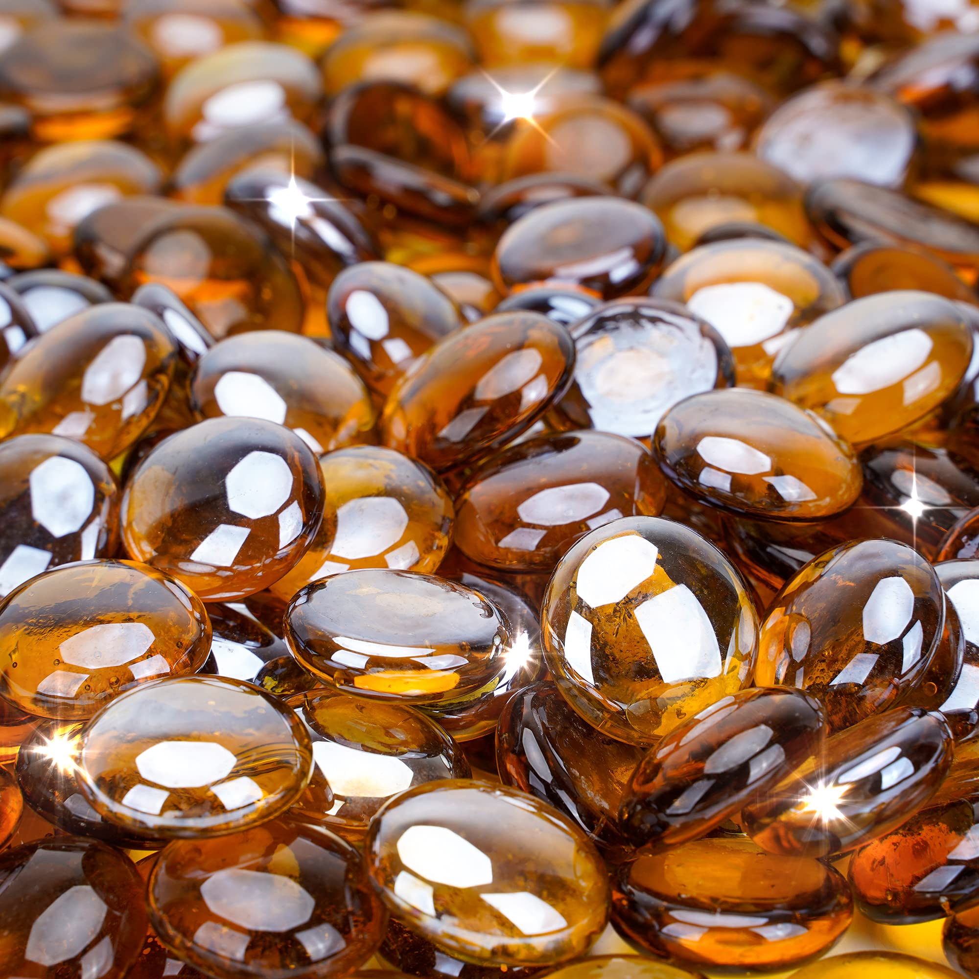 Stanbroil caramel luster half-inch fire glass drops for fire pits, long-lasting color and heat resilience.