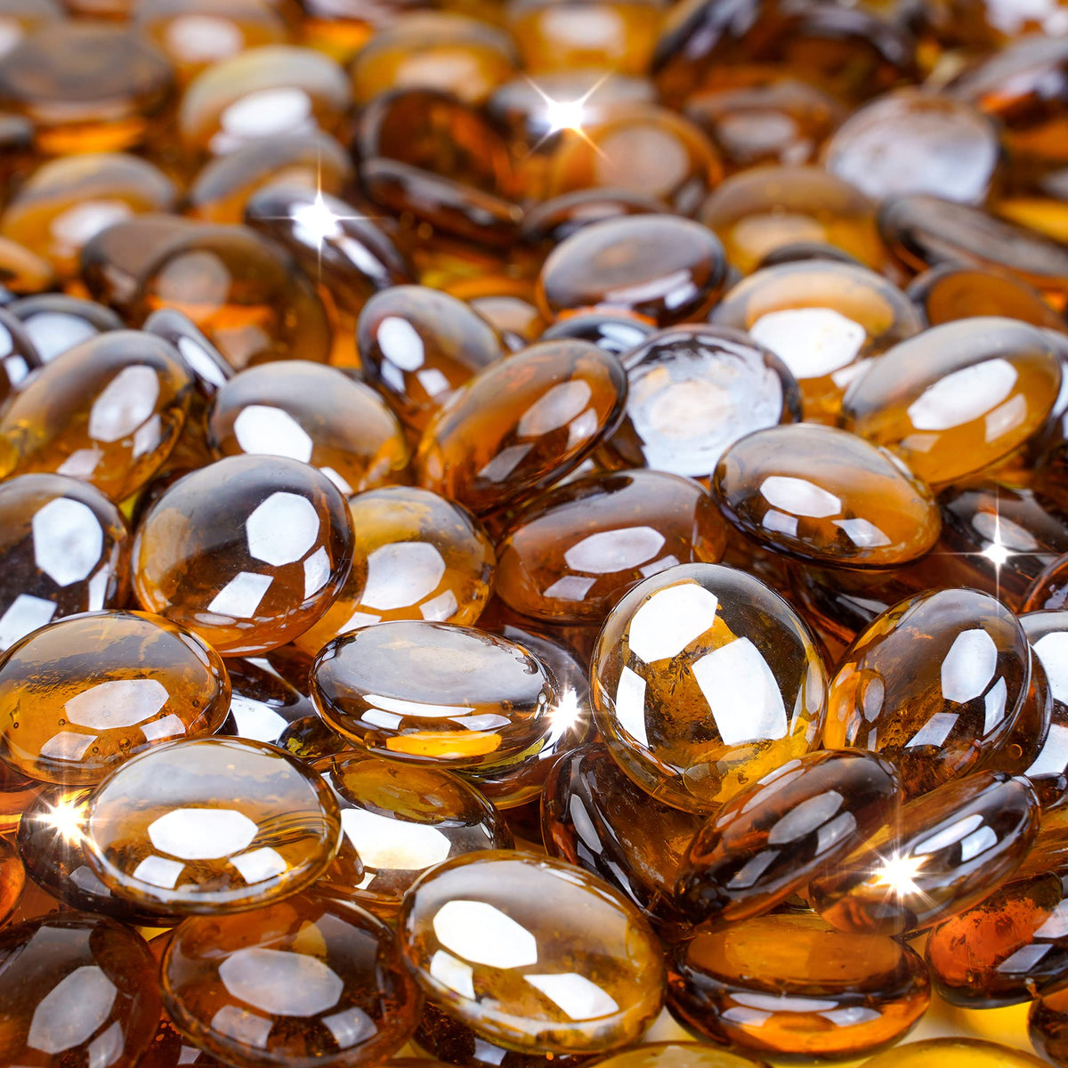 Stanbroil caramel luster half-inch fire glass drops for fire pits, long-lasting color and heat resilience.