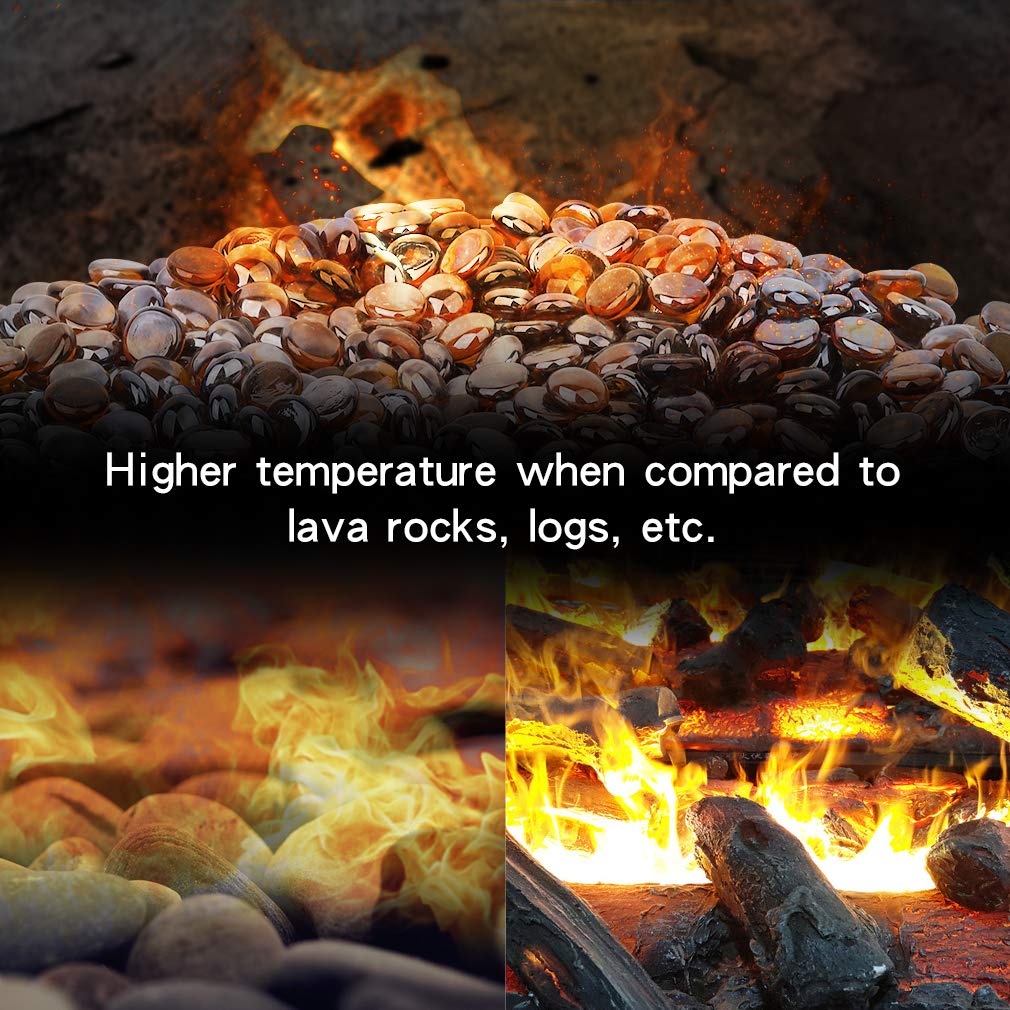 Stanbroil half-inch fire glass drops for gas logs maintaining jewel-like color under heat.