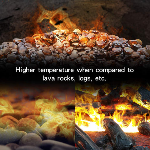 Stanbroil half-inch fire glass drops for gas logs maintaining jewel-like color under heat.